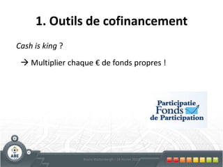 Professeur de stratégie et d’entrepreneuriat9Structure de la lectureL’ABEOutils de cofinancement :Fonds de Participation (fédéral)Outil de garantie :Fonds Bruxellois de GarantieAides publiques :Les aides pour la promotion de l’expansion économiqueLes aides R & DLes aides à l’exportationQuelques chiffresCases StudyBruno Wattenbergh – 24 février 2010