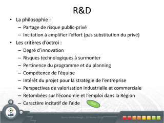 Investissements générauxMontant minimum d’investissement ?15.000 EUR pour les indépendant & micro-entreprises30.000 EUR pour les petites entreprises100.000 EUR pour les moyennes entreprise Calcul se base sur 50% du montant de l’investissement admisQuelle forme ?Prime en capitalQuelle intervention ?50Bruno Wattenbergh – 24 février 2010