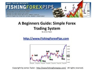 A Beginners Guide: Simple Forex
              Trading System
                                 By James Taylor



            http://www.FishingForexPips.com




Copyright by James Taylor - http://www.fishingforexpips.com/ All rights reserved.
 