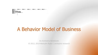 A Behavior Model of Business
An Archestra Notebook
© 2012, 2014 Malcolm Ryder / archestra research
 
