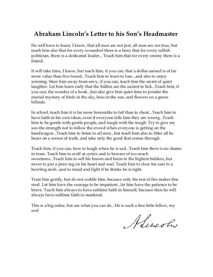 abe lincolns letter to his sons headmaster the lincoln letter