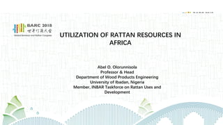 UTILIZATION OF RATTAN RESOURCES IN
AFRICA
Abel O. Olorunnisola
Professor & Head
Department of Wood Products Engineering
University of Ibadan, Nigeria
Member, INBAR Taskforce on Rattan Uses and
Development
 
