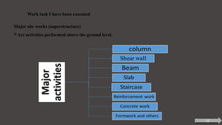 Major site works (superstructure)
Are activities performed above the ground level.
Work task I have been executed
13
 