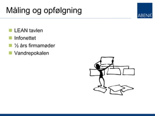 Måling og opfølgning

   LEAN tavlen
   Infonettet
   ½ års firmamøder
   Vandrepokalen




T
 