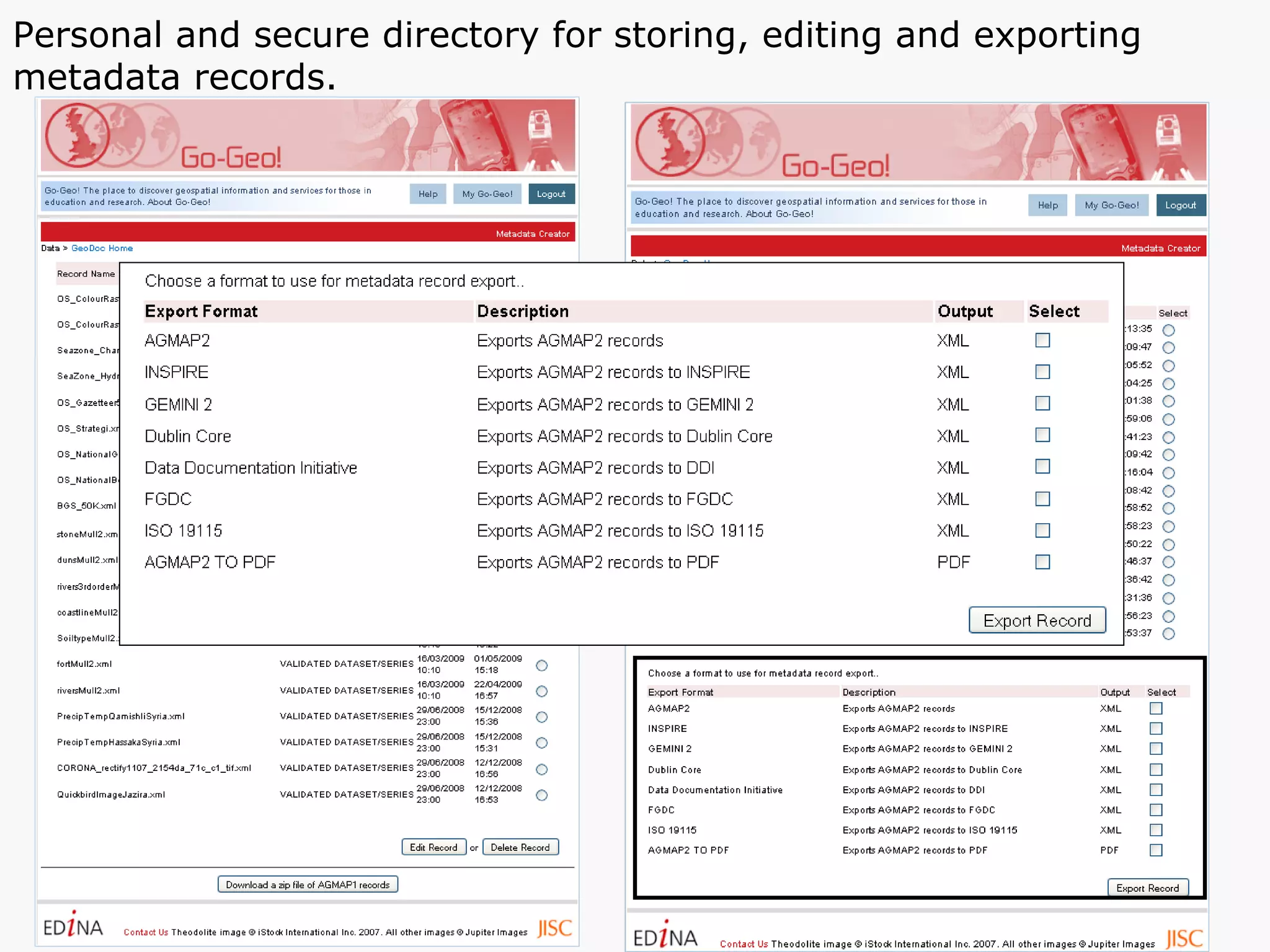 Personal and secure directory for storing, editing and exporting metadata records. 
