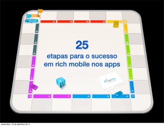 25
                                     etapas para o sucesso
                                    em rich mobile nos apps




sexta-feira, 16 de setembro de 11
 