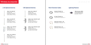 47 Beijer Electronics www.korenix.com 48
Wireless Accessories
2.4G OptionalAntennas 5.8G OptionalAntennas Lightning ProtectorPatch/Extension Cables
RSM-NM-CFD200-1.5M
RP-SMA Male to N-Type Male, 1.5m
JWA-2.4G-5dBi-NF
2.4G Band, 5dBi
Horizontal 360o Vertical 20o
N-Type Female Connector
70 x 54 x 220 mm, -40 ~60oC
NF-NM-CFD400-1M
N-Type Female to N-Type Male, 1m
RSM-RSF-RG316-1M
RP-SMA Male to RP-SMA Female, 1m
NM-NM-CFD400-1M
N-Type Male to N-Type Male, 1m
JWA-Arrestor-5803
0~6GHz Lightning Protector
for N-type Female Antenna
68 x 22 mm, -40 ~65oC
JWA-2.4G-15dBi-NF
2.4G Band, 15dBi
Horizontal 360o Vertical 10o
N-Type Female Connector
51 x 51 x 1600 mm, -20 ~60oC
JWDA-5.8G-15dBi-DP-2xNF
5.8G Band, 15dBi
Horizontal 17o Vertical 17o
2 x N-Type Female Connectors
210 x 210 x 73mm, -20 ~60oC
JWA-5.8G-12dBi-NF
5.8G Band, 12dBi
Horizontal 360o Vertical 6o
N-Type Female Connector
35 x 35 x 420 mm, -20 ~60oC
JWA-2.4G-9dBi-NF
2.4G Band, 9dBi
Horizontal 360o Vertical 10o
N-Type Female Connector
35 x 35 x 420 mm, -20 ~60oC
JWDA-2.4G-12dBi-NF
2.4G Band, 12dBi
Horizontal 120o Vertical 10o
N-Type Female Connector
370 x 130 x 65 mm, -20 ~60oC
JWDA-5.8G-23dBi-DP-2xNF
5.8G Band, 23dBi
Horizontal 12o Vertical 12o
2 x N-Type Female Connectors
330 x 330 x 47 mm, -40 ~80oC
 