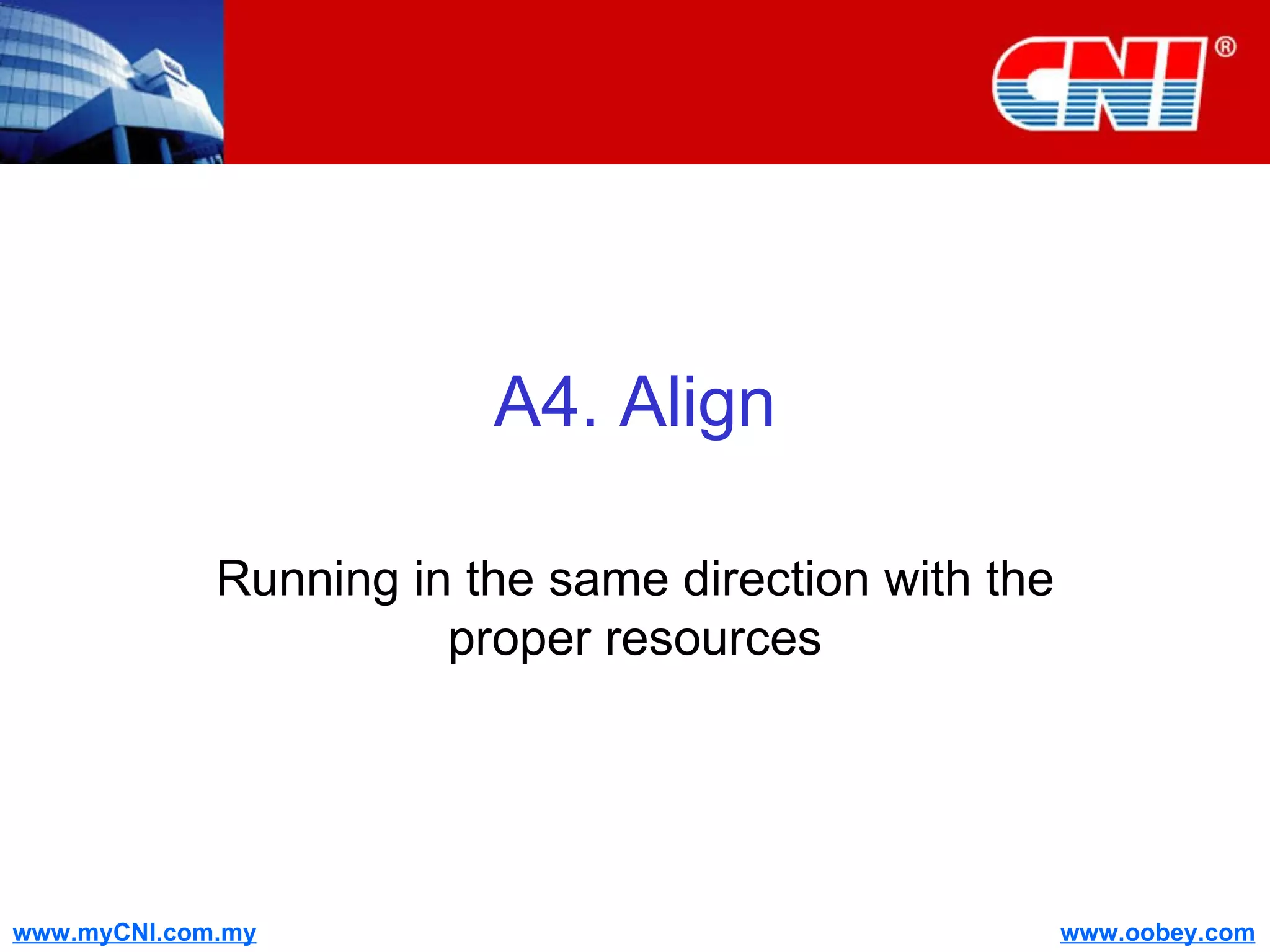 A4. Align Running in the same direction with the proper resources 