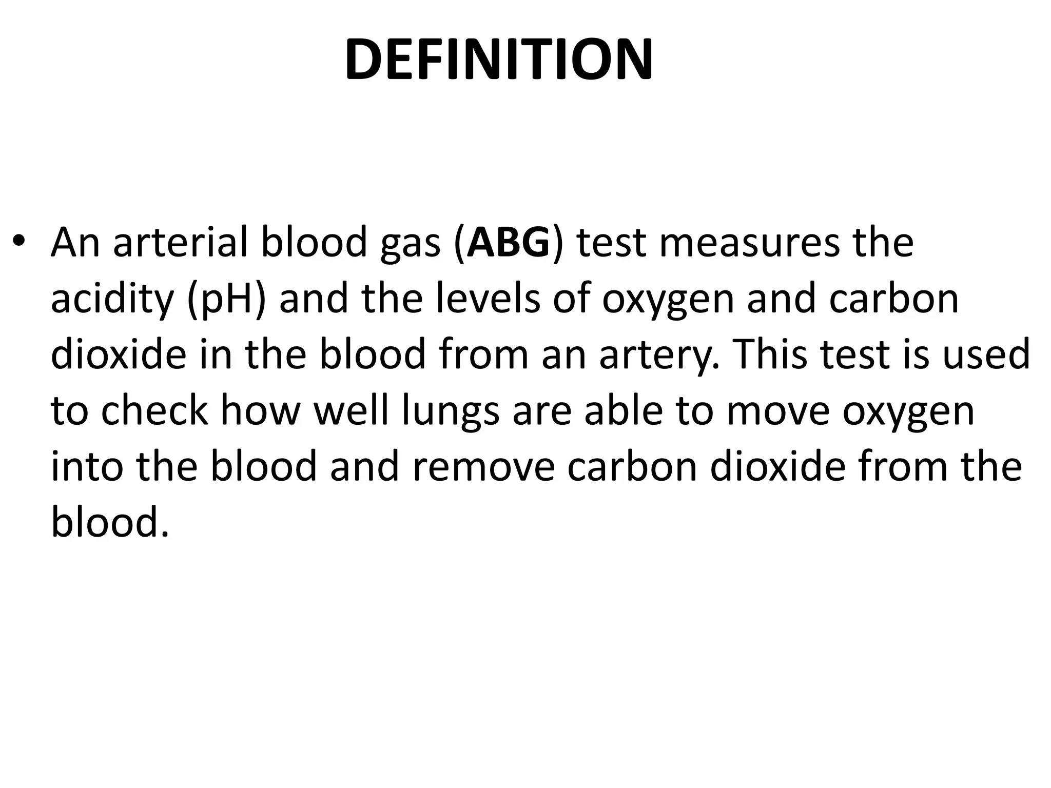 Arterial blood gas test Diagnostic test | PPTX | Blood Disorders ...