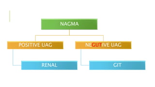 NAGMA
POSITIVE UAG
RENAL
NEGUTIVE UAG
GIT
 