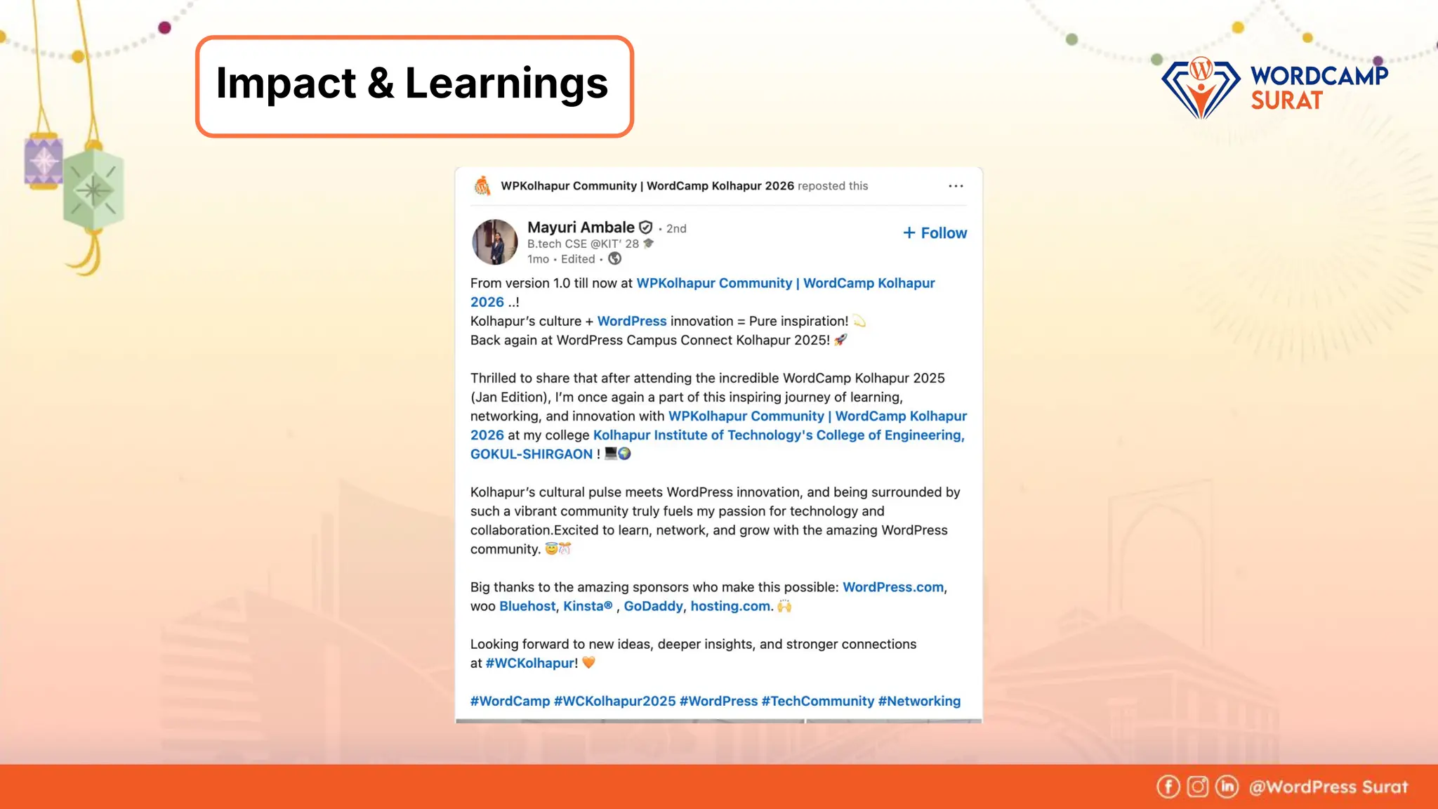 Foram Kansagra
➔ Having 15+ years of experience in
the IT industry.
➔ From a software developer to the
founder of Zluck Solutions
➔ Co-Organiser at WordPress Surat
Community
About Me
Impact & Learnings
 