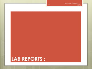 16

LAB REPORTS :

Monday, February 17,
2014

 