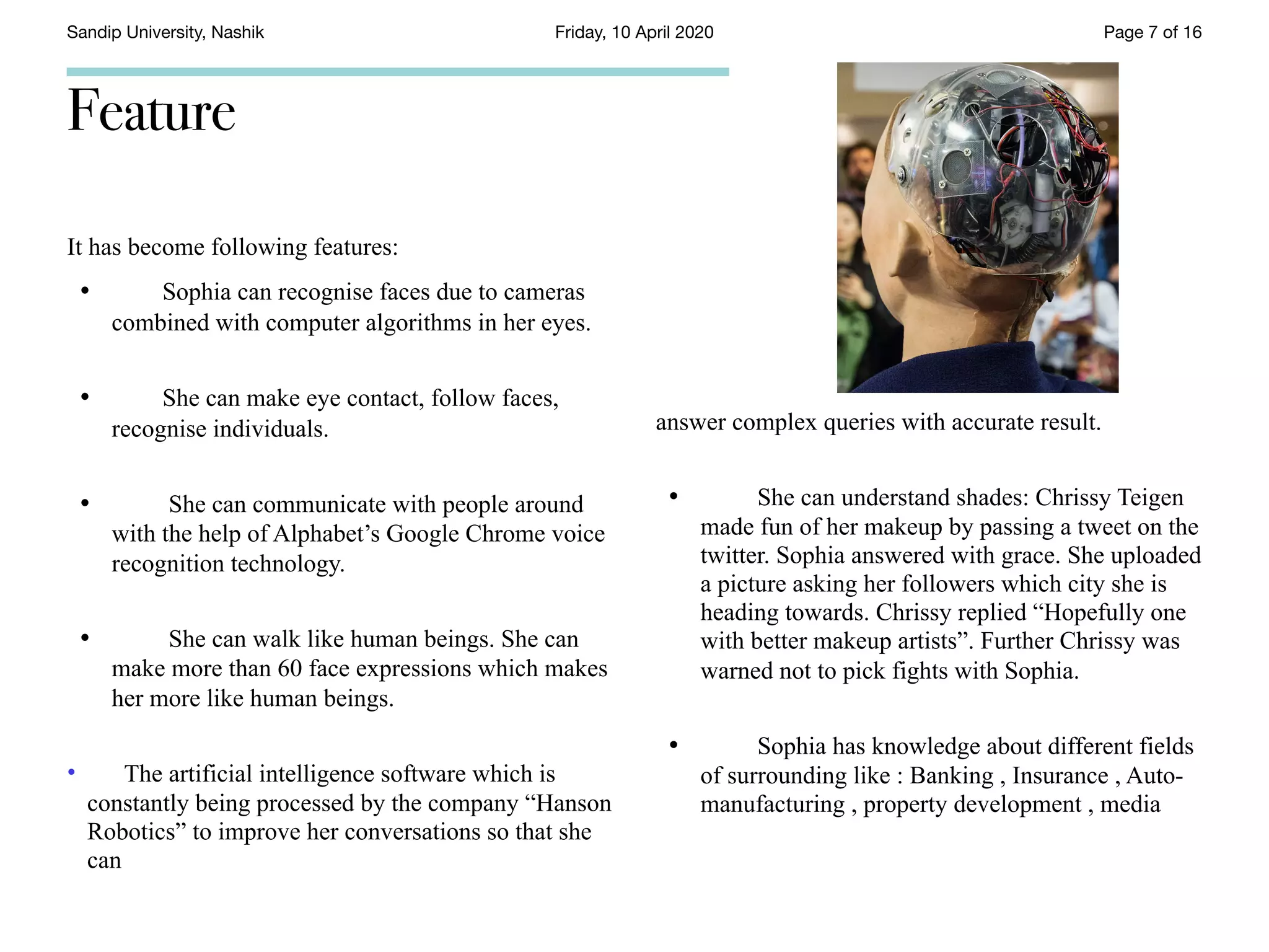 Presentation on Sophia Robot | PDF