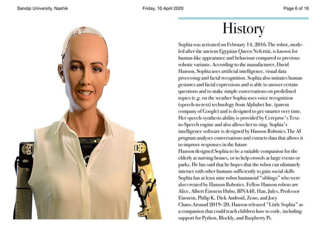 Presentation on Sophia Robot | PDF