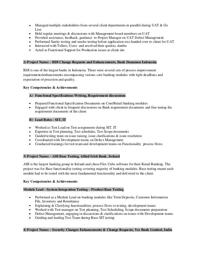 Banking project description for resume