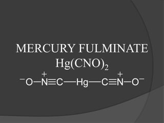 MERCURY FULMINATE
Hg(CNO)2
 