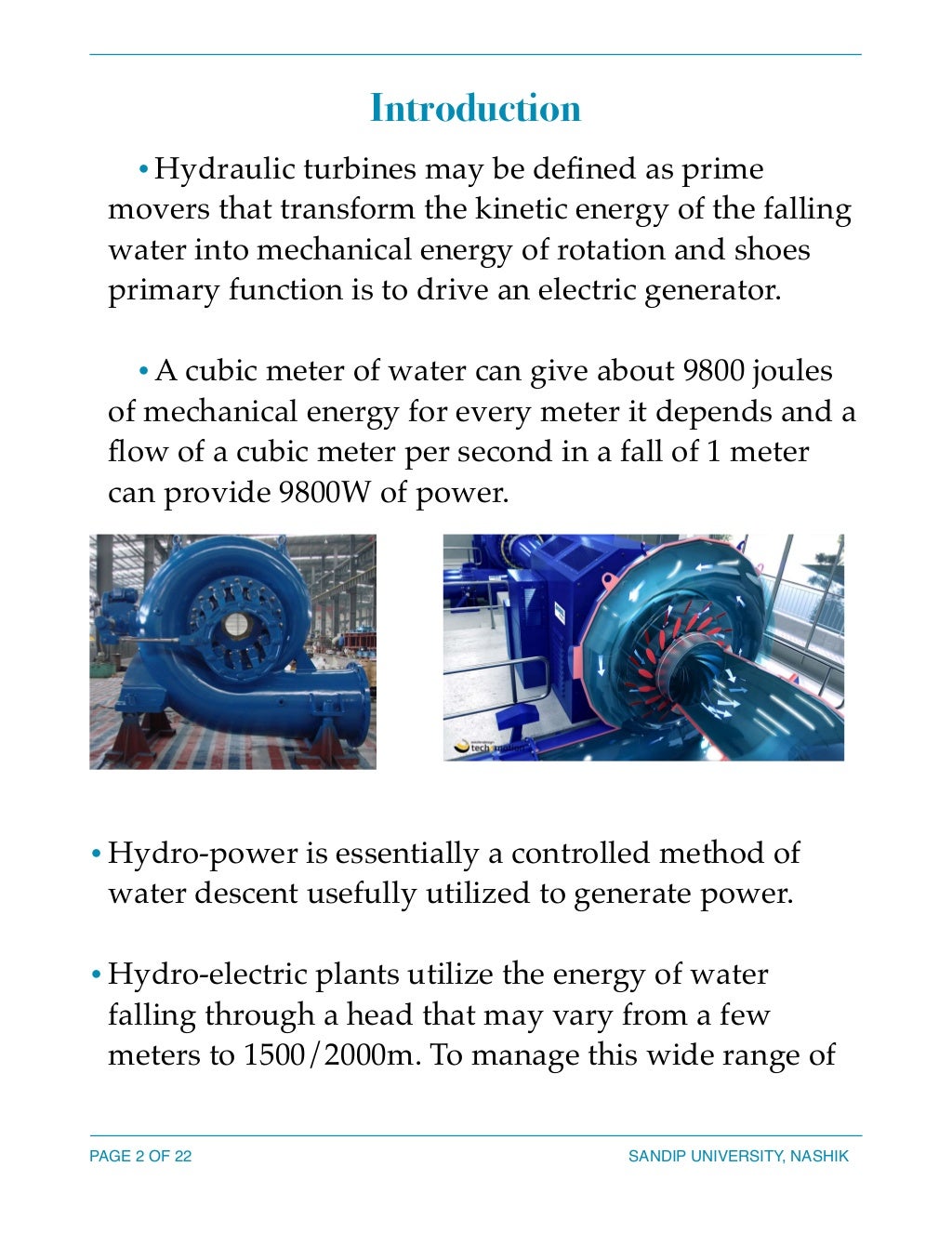 PRESENTATION ON HYDRAULIC TURBINE