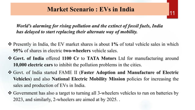 Electric vehicles in India- scope and challenges | PPTX | Automotive ...