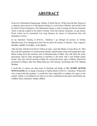 bhel report file on turbine shop & blade | DOCX
