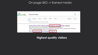 On-page SEO -> Earned media
Highest quality visitors
 