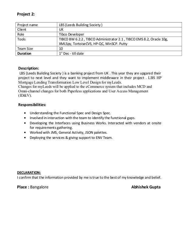 Resume tibco developer