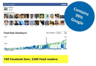 Contains 99% Google760 Facebook fans. 2200 Feed readers.