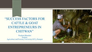 “SUCCESS FACTORS FOR
CATTLE & GOAT
ENTREPRENEURS IN
CHITWAN”
Prashant Bhandari
Student,
Agriculture and Forestry University(AFU), Rampur
 