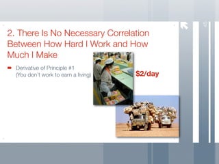 45
2. There Is No Necessary Correlation
Between How Hard I Work and How
Much I Make
  Derivative of Principle #1
  (You don’t work to earn a living)   $2/day
 