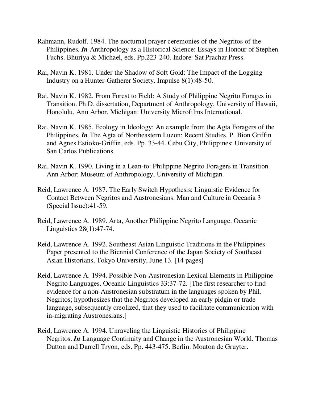 A bibliography of the agta negritos of eastern luzon, philippines