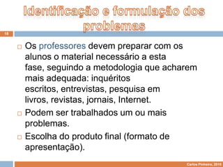 Resolver problemas, partindo das situações e dos recursos existentes;