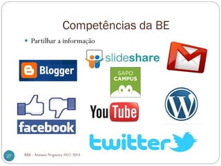 Competências da BE
RBE - António Nogueira 2012.201427
Partilhar a informação
 