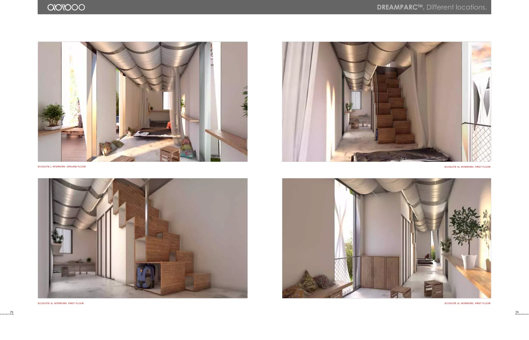 71 72
DREAMPARCtm
. Different locations.
EcoSuite XL interiors. First Floor
EcoSuite XL interiors. First Floor
EcoSuite L interiors. Ground Floor
EcoSuite XL interiors. First Floor
 