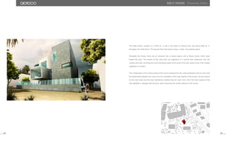 The Kelly House, located on a 4720 sq. ft. plot in the heart of Chennai city, has about 6200 sq. ft.
arranged over three floors. The ground floor has service areas, a foyer, and parking space.
Alongside the House, there are an entrance hall, a leisure space, and a fitness center, which open
toward the yard. The spaces of this main floor are organized in a volume that cantilevers over this
outside yard area, providing the most interesting views of the south of the plot, where most of the outside
vegetation is located.
The configuration of the various areas of the house correspond to the vastu philosophy that not only mark
the relationship between the rooms and the orientation of the main spaces of the house, but also search
for the best views and the best orientations weather-wise for each room. All of the main spaces of the
villa establish a dialogue with the yard, which becomes the central element of the house.
149 150
kelly house. Chennai, India.
 