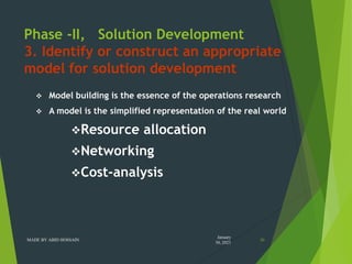 Phase -II, Solution Development
3. Identify or construct an appropriate
model for solution development
 Model building is...