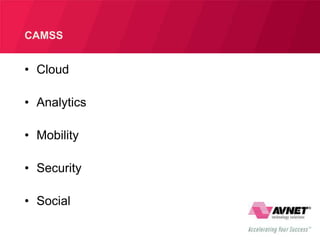 CAMSS
• Cloud
• Analytics
• Mobility
• Security
• Social
 