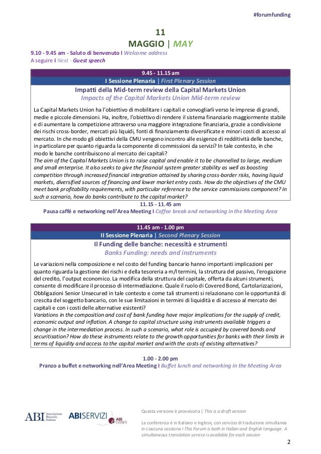 bank traduzione draft Agenda Structure Markets 2017  Funding &  Forum ABI Capital