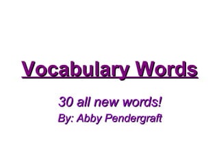 Vocabulary Words 30 all new words! By: Abby Pendergraft 