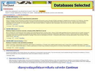 Databases Selected เลือกฐานข้อมูลที่ต้องการสืบค้น แล้วคลิก  Continue 