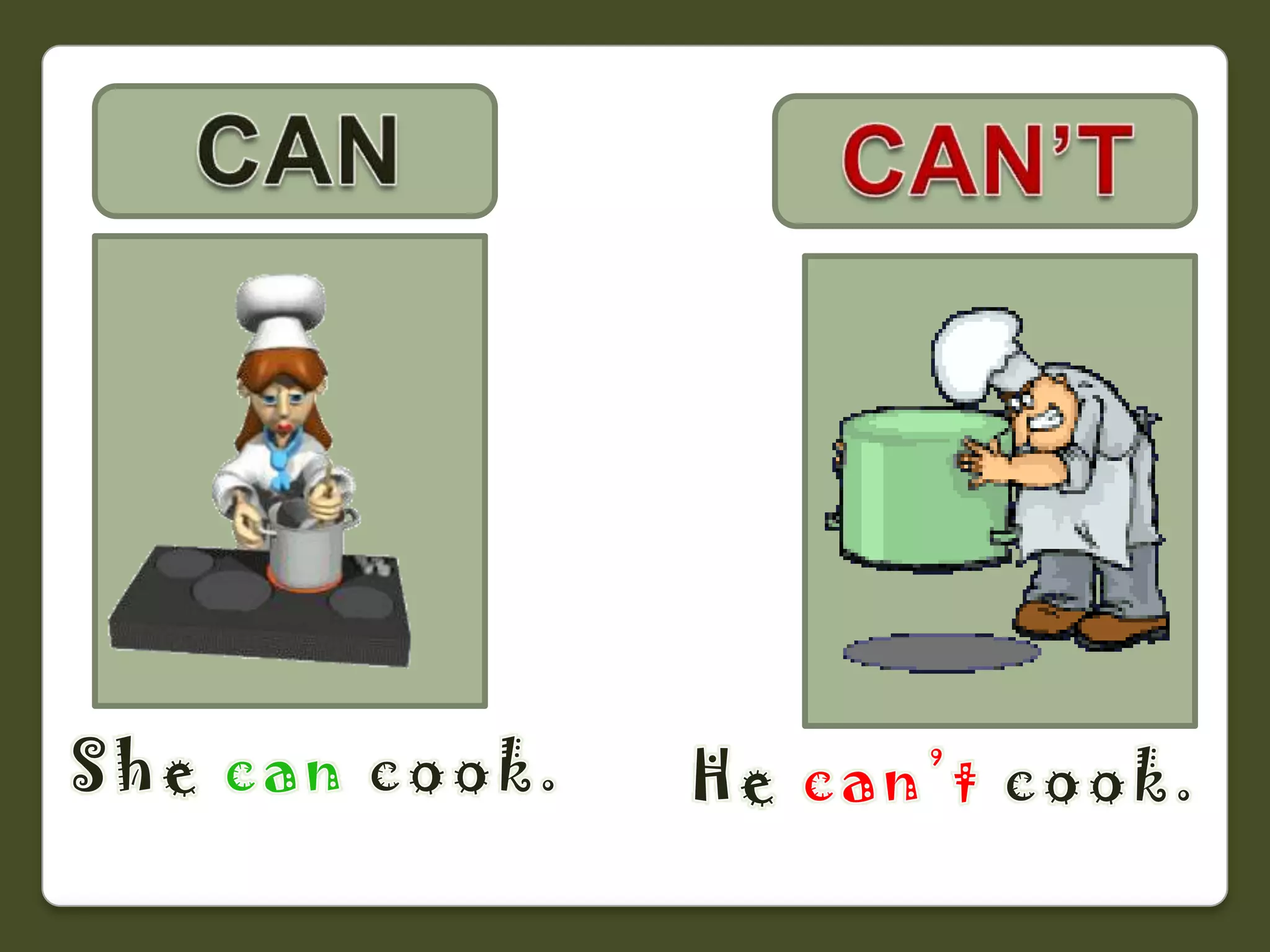 CANCAN’TShecancook.Hecan’tcook.