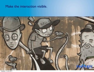 Make the interaction visible.




Image Licence - CC: Gary Barber
Tuesday, 21 June 2011
 