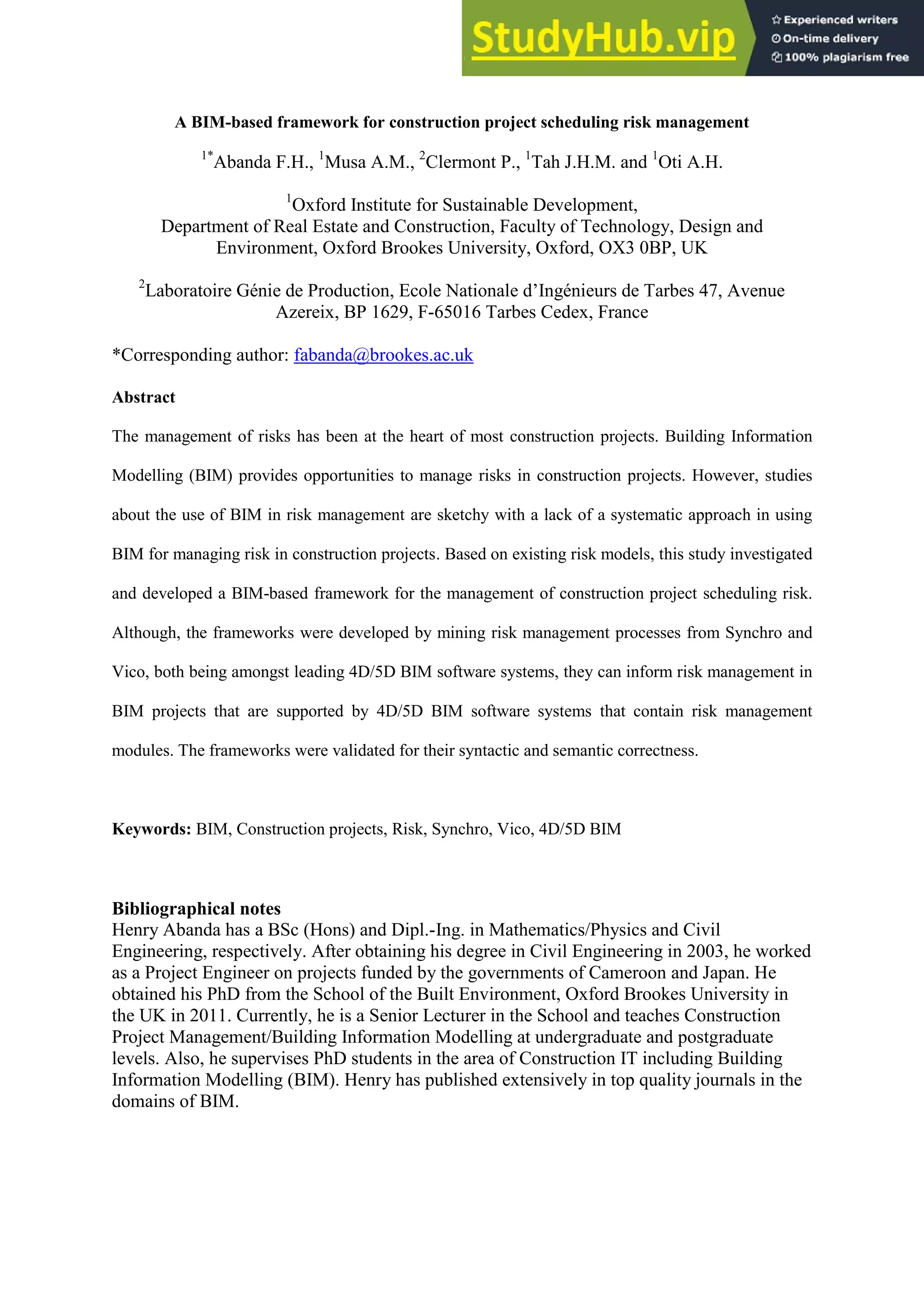 A BIM-Based Framework For Construction Project Scheduling Risk ...
