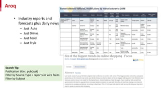 Aroq
• Industry reports and
forecasts plus daily news
– Just Auto
– Just Drinks
– Just Food
– Just Style
Search Tip:
Publication title: pub(just)
Filter by Source Type = reports or wire feeds
Filter by Subject
 
