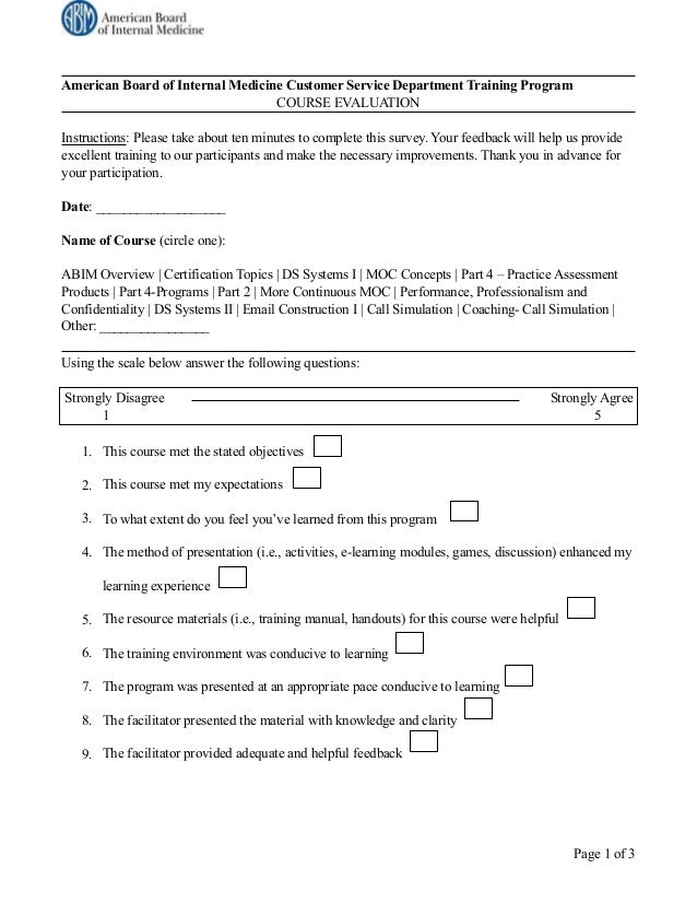 course evaluation sample course evaluation