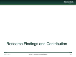 Research Findings and Contribution
4/21/2017 Master's Research- Sahil Navlani 23
 