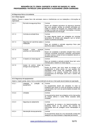 RESUMÃO DE TI (ÁREA: SUPORTE A REDE DE DADOS) P/ ABIN 
PROFESSORES: PATRÍCIA LIMA QUINTÃO E ALEXANDRE LÊNIN CARNEIRO 
www.pontodosconcursos.com.br 52/75 
 