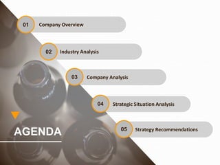 Company Analysis
Strategic Situation Analysis
Strategy Recommendations
Company Overview
Industry Analysis
AGENDA
01
02
03
04
05
 