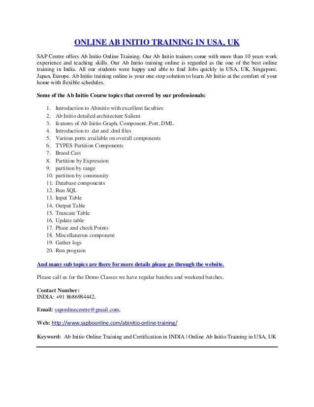 Ab Initio Online Training and Certification in INDIA Online Ab Initio Training in USA, UK