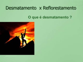 Desmatamento  x ReflorestamentoO que é desmatamento ?