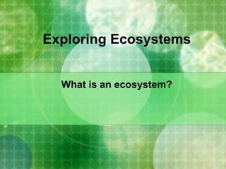 Exploring Ecosystems


  What is an ecosystem?
 