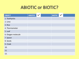 ABIOTIC or BIOTIC?